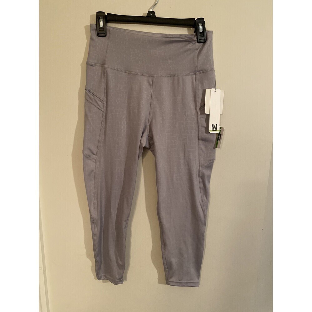 Nicole Miller Women's Seamless Sport Capri Leggings Geometric Print Light Gray L